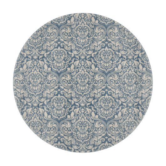 Elegant Baroque Blue Damask Brocade op White Glass Snijplank (Voorkant)