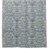 Elegant Baroque Blue Damask Brocade over White Douchegordijn (Voorkant)