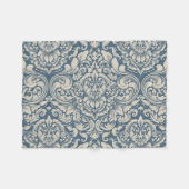 Elegant Baroque Blue Damask Brocade over White Fleece Deken (Voorkant (Horizontaal))