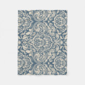 Elegant Baroque Blue Damask Brocade over White Fleece Deken (Voorkant)