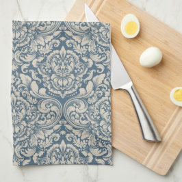 Elegant Baroque Blue Damask Brocade over White Theedoek