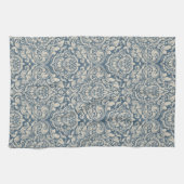 Elegant Baroque Blue Damask Brocade over White Theedoek (Horizontaal)