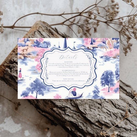 Elegant Baroque Blue French Garden Floral Wedding Informatiekaartje