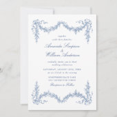 Elegant Baroque Blue French Garden Floral Wedding Kaart (Voorkant)