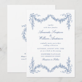 Elegant Baroque Blue French Garden Floral Wedding Kaart