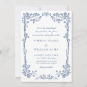 Elegant Baroque Blue French Garden Floral Wedding Kaart (Voorkant)