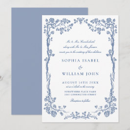 Elegant Baroque Blue French Garden Floral Wedding Kaart