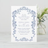 Elegant Baroque Blue French Garden Floral Wedding Kaart (Staand voorkant)