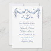 Elegant Baroque Blue French Garden Floral Wedding Kaart (Voorkant)