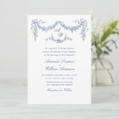 Elegant Baroque Blue French Garden Floral Wedding Kaart (Staand voorkant)