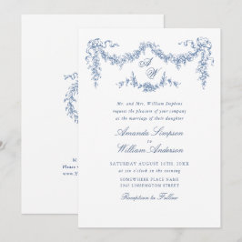 Elegant Baroque Blue French Garden Floral Wedding Kaart