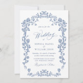 Elegant Baroque Blue French Garden Floral Wedding Kaart (Voorkant)