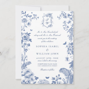 Elegant Baroque Blue French Garden Floral Wedding Kaart