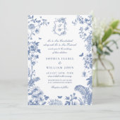 Elegant Baroque Blue French Garden Floral Wedding Kaart (Staand voorkant)