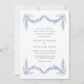 Elegant Baroque Blue French Garden Floral Wedding Kaart (Voorkant)