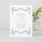 Elegant Baroque Blue French Garden Floral Wedding Kaart (Staand voorkant)