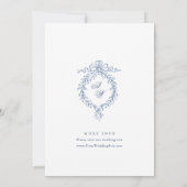 Elegant Baroque Blue French Garden Floral Wedding Kaart (Achterkant)