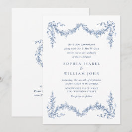 Elegant Baroque Blue French Garden Floral Wedding Kaart