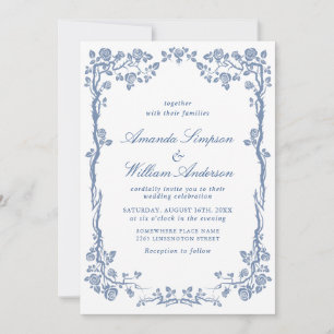 Elegant Baroque Blue French Garden Floral Wedding Kaart