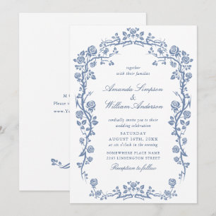 Elegant Baroque Blue French Garden Floral Wedding Kaart