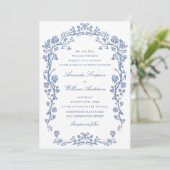 Elegant Baroque Blue French Garden Floral Wedding Kaart (Staand voorkant)