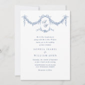 Elegant Baroque Blue French Garden Floral Wedding Kaart (Voorkant)