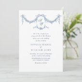 Elegant Baroque Blue French Garden Floral Wedding Kaart (Staand voorkant)