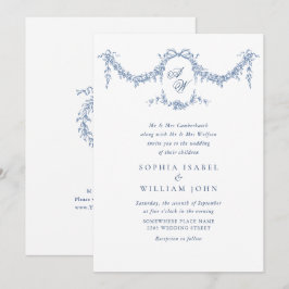 Elegant Baroque Blue French Garden Floral Wedding Kaart