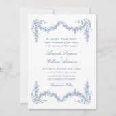 Elegant Baroque Blue French Garden Floral Wedding Kaart (Voorkant)