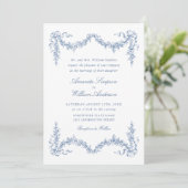 Elegant Baroque Blue French Garden Floral Wedding Kaart (Staand voorkant)
