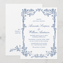 Elegant Baroque Blue French Garden Floral Wedding Kaart