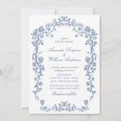 Elegant Baroque Blue French Garden Floral Wedding Kaart (Voorkant)