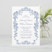 Elegant Baroque Blue French Garden Floral Wedding Kaart (Staand voorkant)