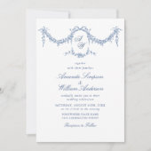 Elegant Baroque Blue French Garden Floral Wedding Kaart (Voorkant)