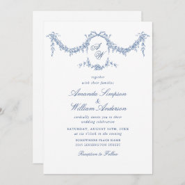Elegant Baroque Blue French Garden Floral Wedding Kaart