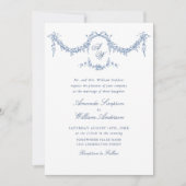 Elegant Baroque Blue French Garden Floral Wedding Kaart (Voorkant)