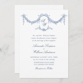 Elegant Baroque Blue French Garden Floral Wedding Kaart