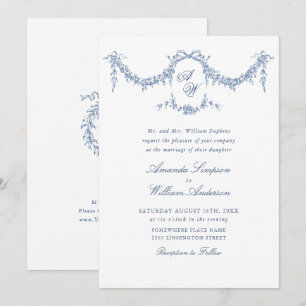 Elegant Baroque Blue French Garden Floral Wedding Kaart