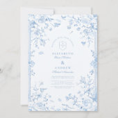 Elegant Baroque Blue French Garden Floral Wedding Kaart (Voorkant)