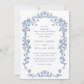 Elegant Baroque Blue French Garden Floral Wedding Kaart (Voorkant)