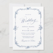 Elegant Baroque Blue French Garden Floral Wedding Kaart (Voorkant)