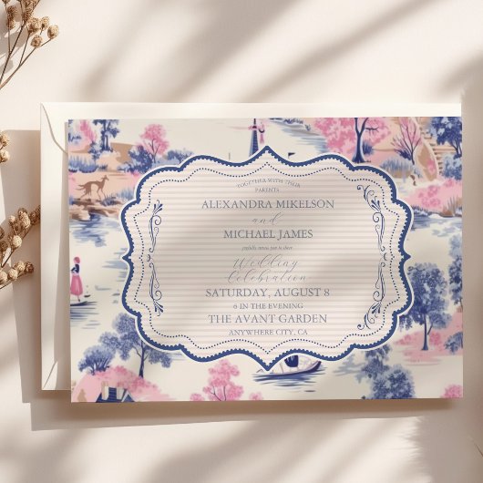 Elegant Baroque Blue French Garden Floral Wedding Kaart