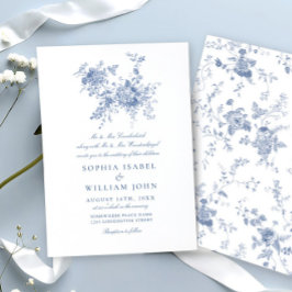 Elegant Baroque Blue French Garden Floral Wedding Kaart