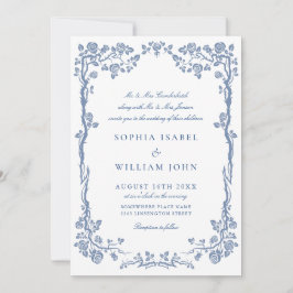 Elegant Baroque Blue French Garden Floral Wedding Kaart