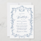 Elegant Baroque Blue French Garden Floral Wedding Kaart (Voorkant)