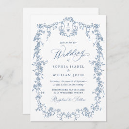 Elegant Baroque Blue French Garden Floral Wedding Kaart