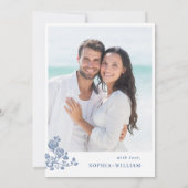 Elegant Baroque Blue French Garden Floral Wedding Kaart (Achterkant)