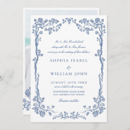 Elegant Baroque Blue French Garden Floral Wedding Kaart