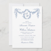 Elegant Baroque Blue French Garden Floral Wedding Kaart (Voorkant)