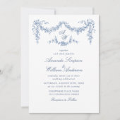 Elegant Baroque Blue French Garden Floral Wedding Kaart (Voorkant)